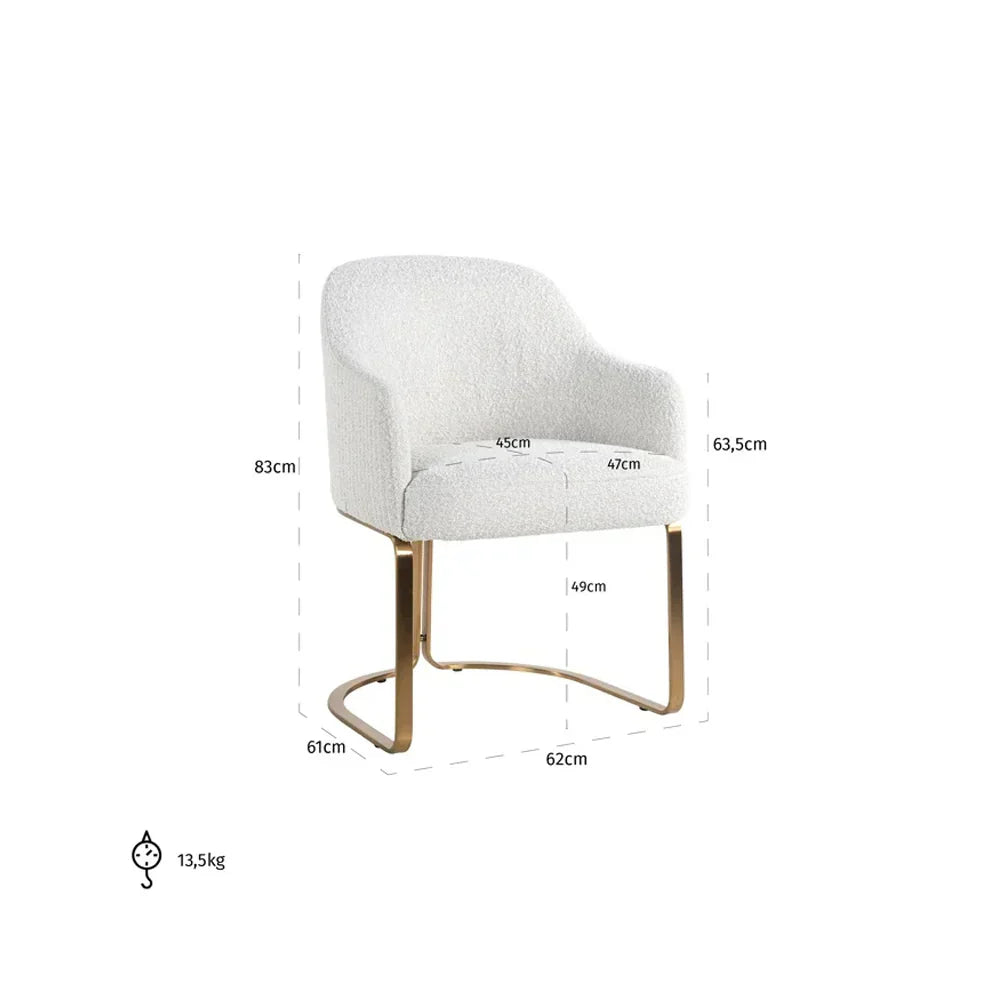 Richmond Interiors Carlton White Boucle Gold Velvet Dining Chair
