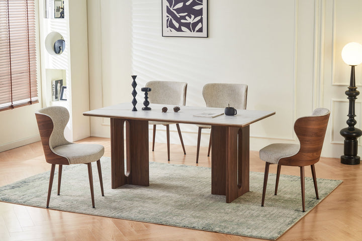Rinato 180cm Walnut & White/Sunset Cloud Vein Ceramic Marble Dining Table