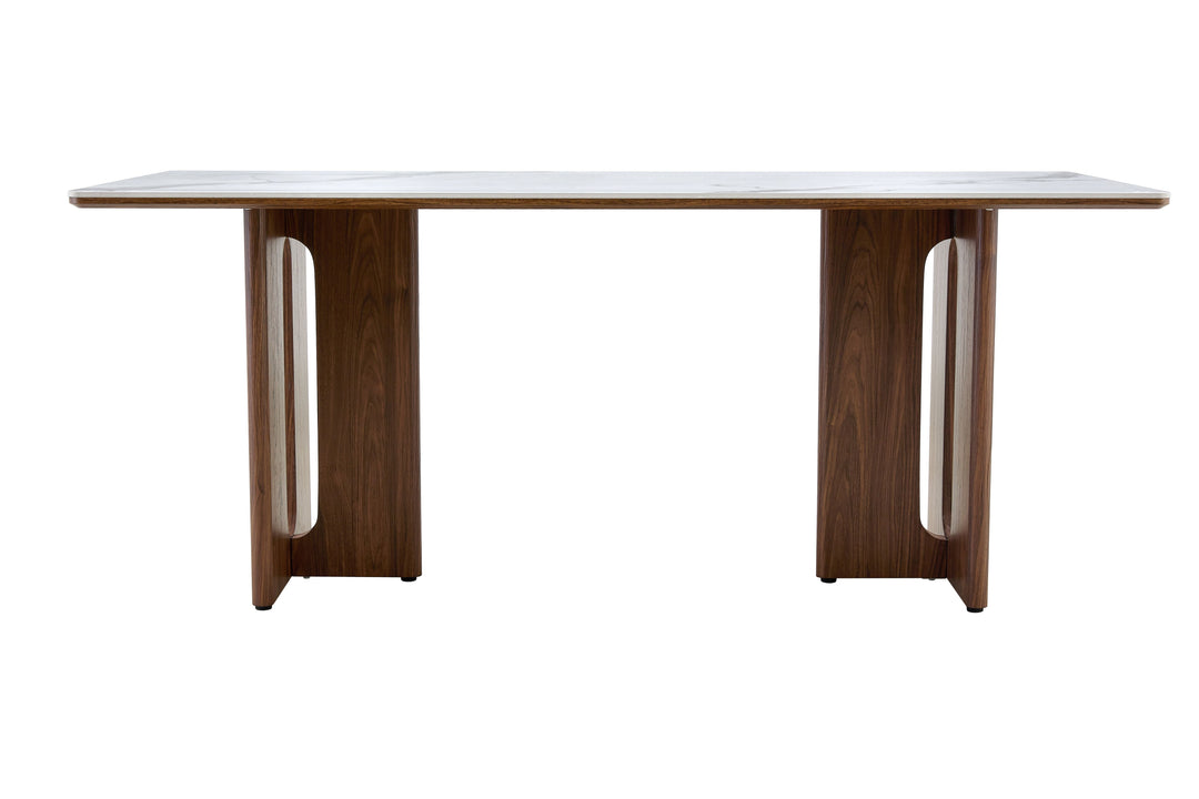 Rinato 180cm Walnut & White/Sunset Cloud Vein Ceramic Marble Dining Table