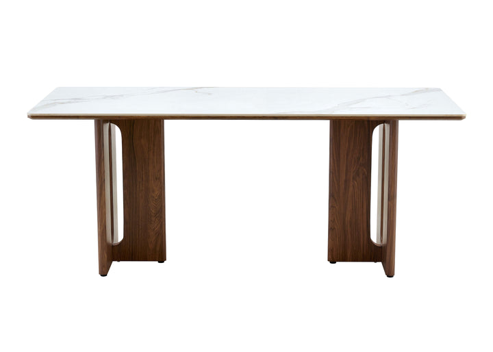 Rinato 180cm Walnut & White/Sunset Cloud Vein Ceramic Marble Dining Table