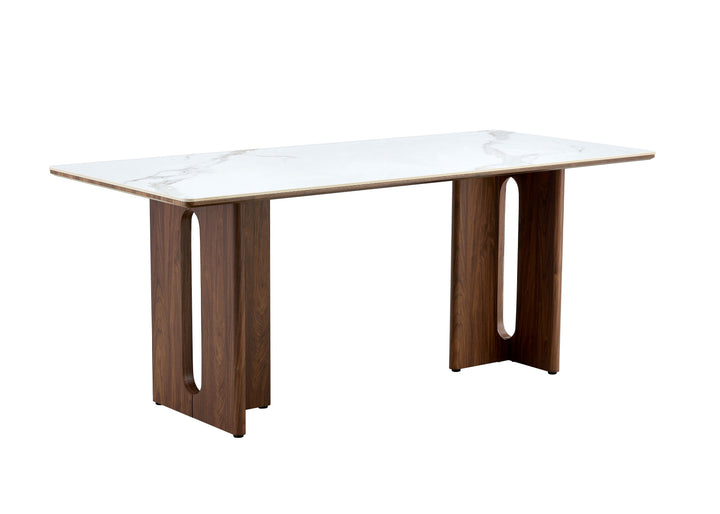 Rinato 180cm Walnut & White/Sunset Cloud Vein Ceramic Marble Dining Table