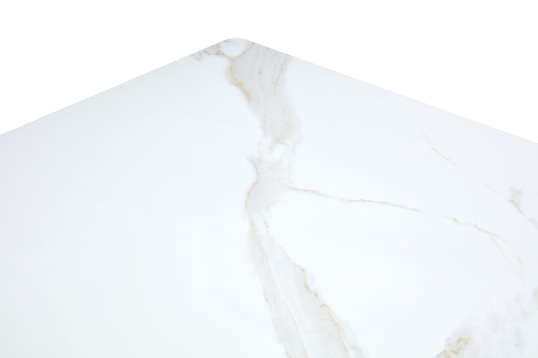Rinato 180cm Walnut & White/Sunset Cloud Vein Ceramic Marble Dining Table