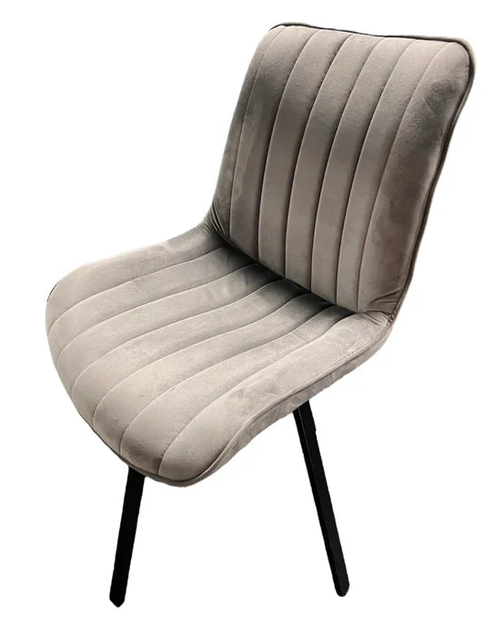 Bentley 90cm Gold/Grey Ceramic Marble Round Dining Table With Black Base + Roco 360º Grey Velvet Dining Chairs