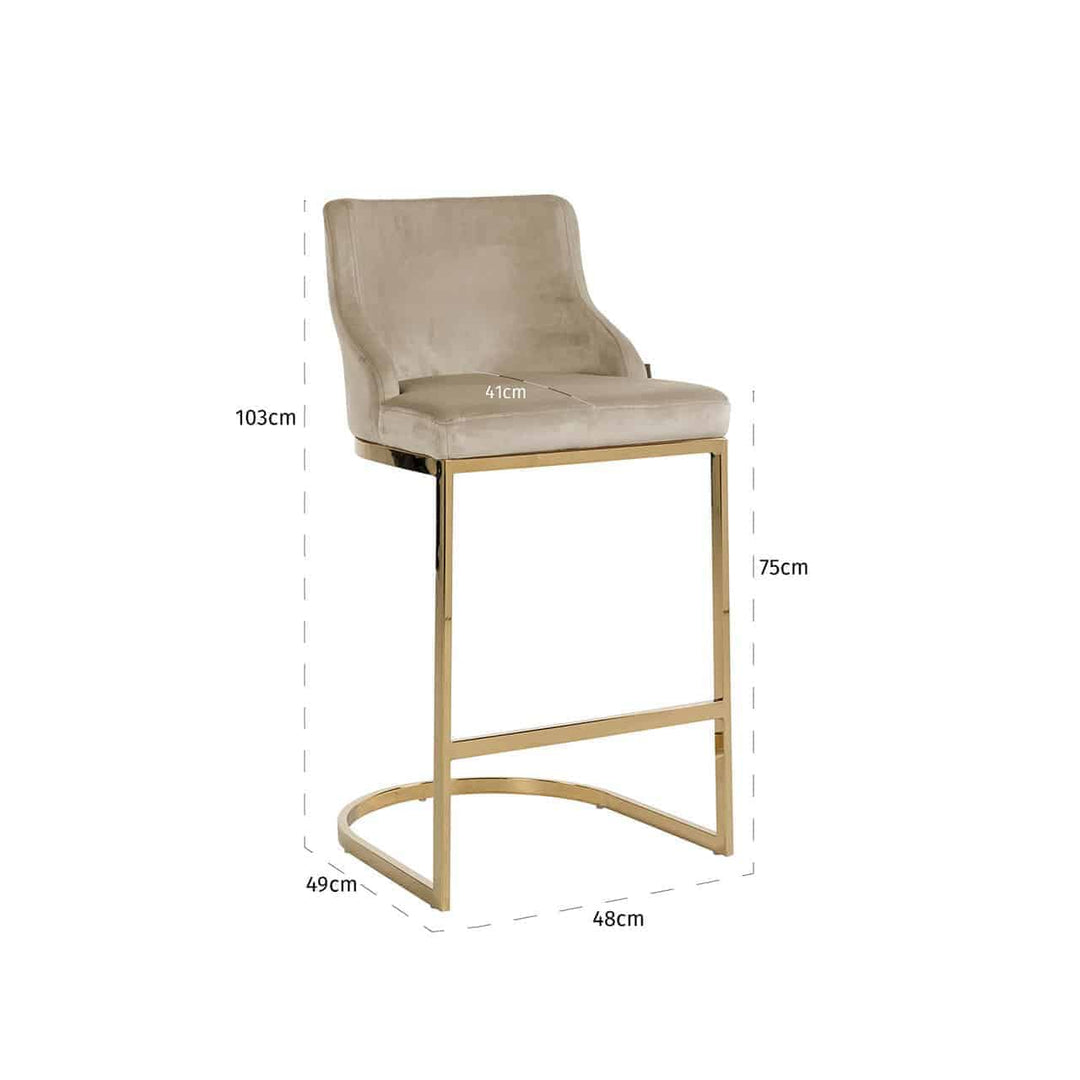 Richmond Interiors Bolton Gold & Taupe Khaki Velvet Bar Stool