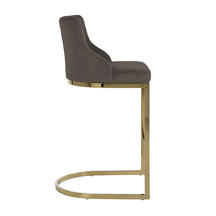 Richmond Bolton Velvet Gold & Stone Bar Stool-Belmont Interiors