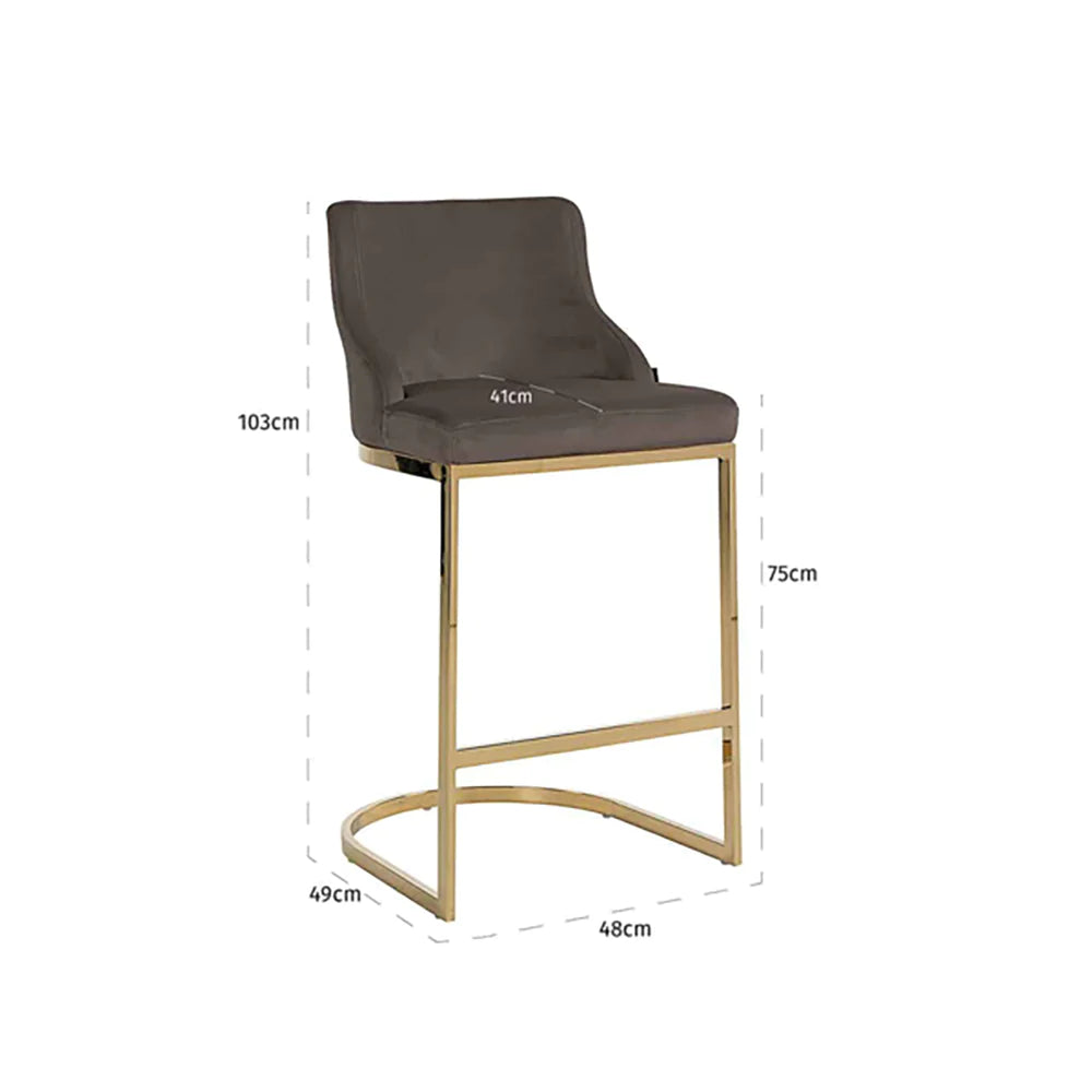 Richmond Bolton Velvet Gold & Stone Bar Stool-Belmont Interiors