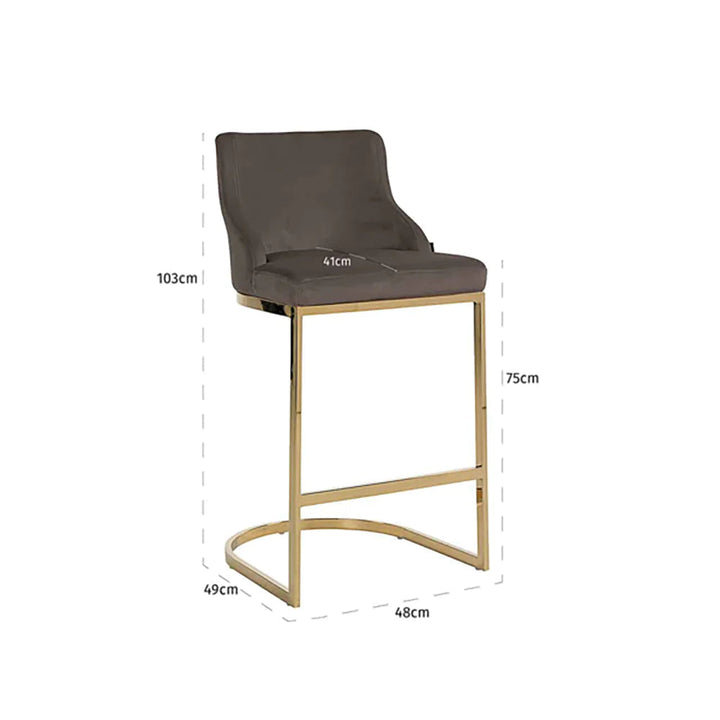 Richmond Bolton Velvet Gold & Stone Bar Stool-Belmont Interiors