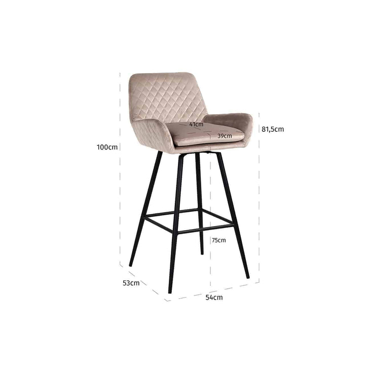 Richmond Linsey Swivel Bar Stool In Khaki Velvet-Belmont Interiors