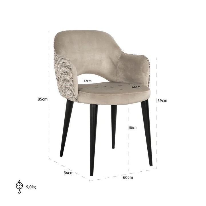 Richmond Interiors Giovanna Trendy Taupe Khaki Velvet Dining Chair