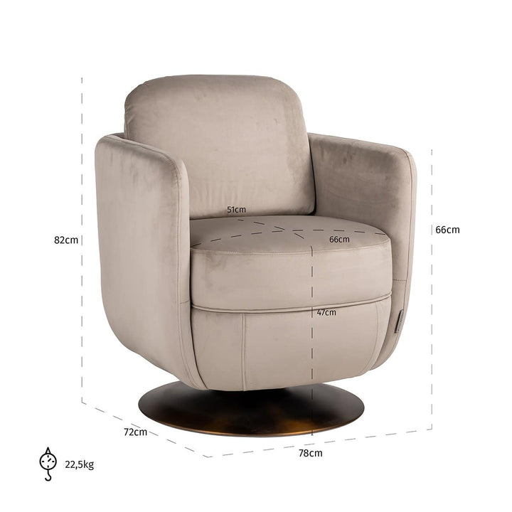Richmond Interiors Turner Taupe Khaki Velvet Swivel Armchair