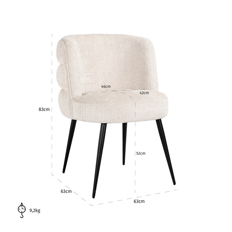 Richmond Interiors Stella Niagara Cream Chenille Rounded Back Dining Chair