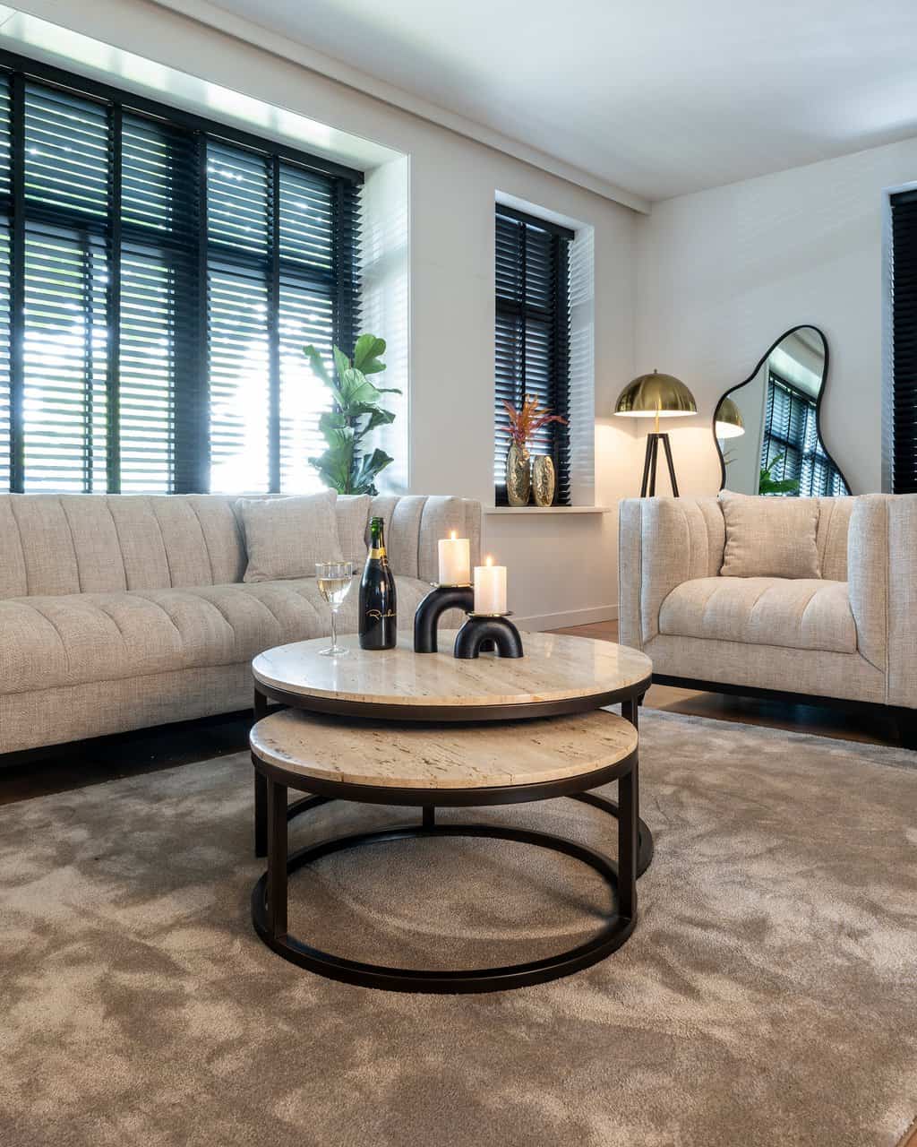 Richmond Interiors Avalon Bronze & Beige Travertine Coffee Table Nest | Set of 2