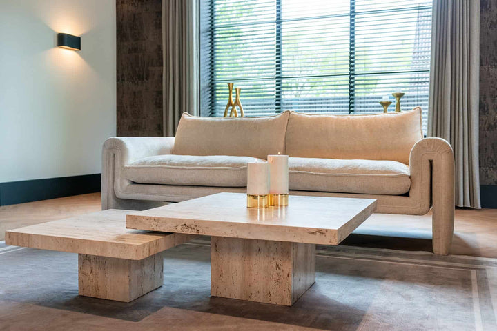Richmond Interiors La Cantera Organic Beige Travertine Square Coffee Table Nest | Set of 2