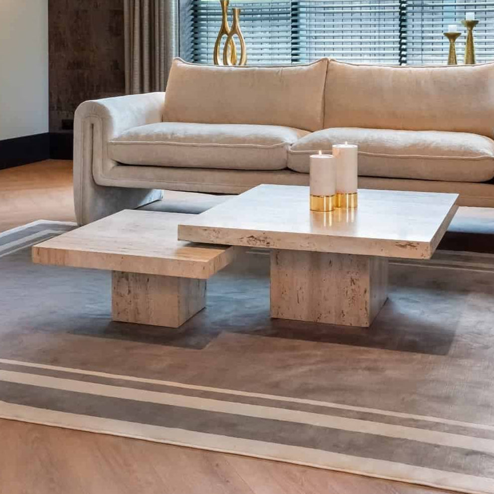 Richmond Interiors La Cantera Organic Beige Travertine Square Coffee Table Nest | Set of 2