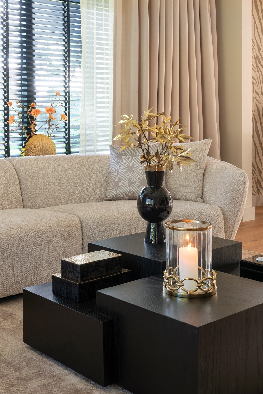 Richmond Interiors Lennox Stacked Blocks Black Solid Oak Wood Coffee Table