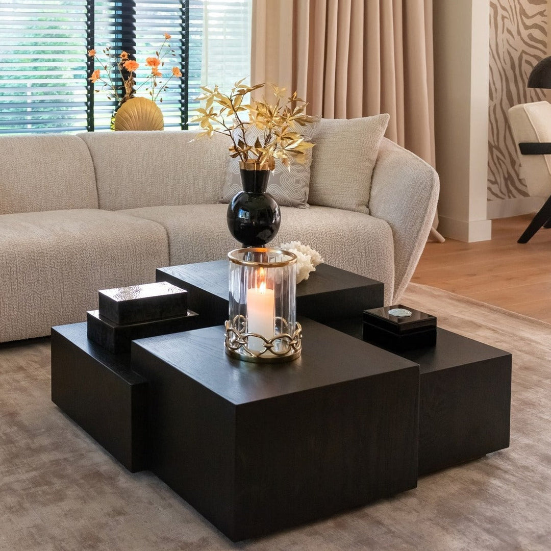 Richmond Interiors Lennox Stacked Blocks Black Solid Oak Wood Coffee Table