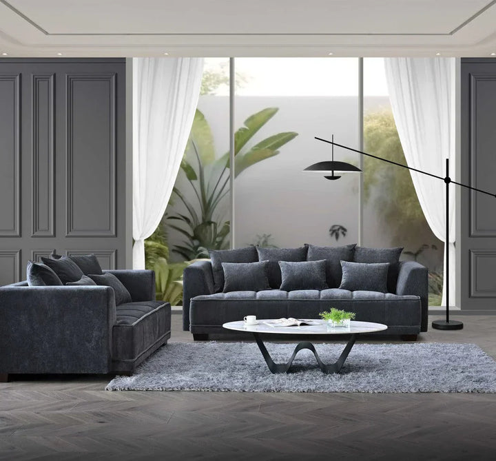 The Gracemary Steel Grey Boucle 3 + 2 Seater Premium Sofa Steel Boucle Fabric