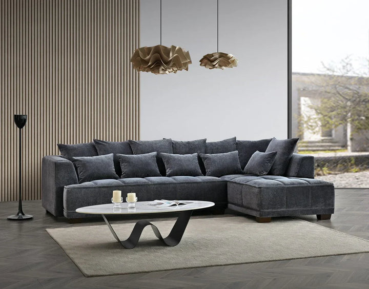 The Gramercy Steel Grey Boucle Right Hand Corner Premium Sofa Steel Boucle Fabric