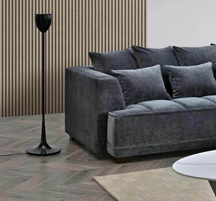The Gracemary Steel Grey Boucle 3 + 2 Seater Premium Sofa Steel Boucle Fabric
