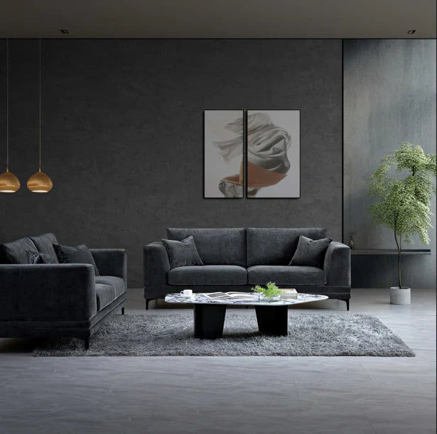 The Harlow Steel Grey Boucle 3 + 2 Seater Premium Sofa Steel Boucle Fabric