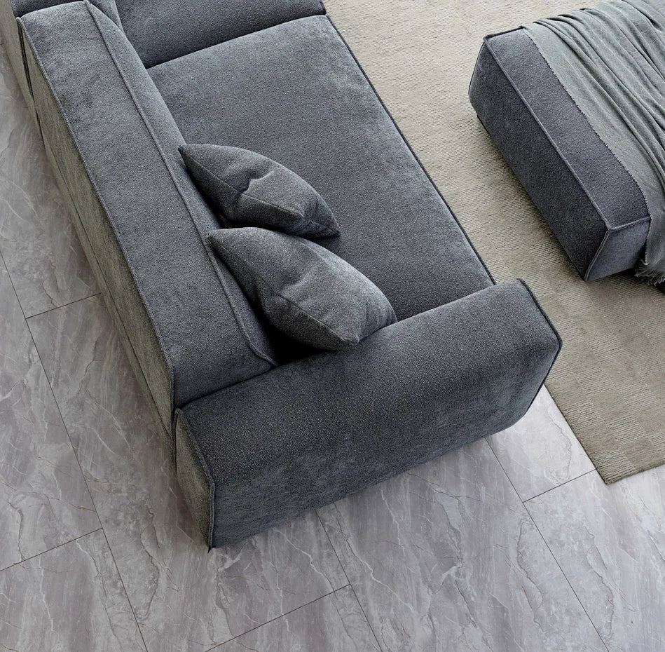 The Dakota Charcoal Grey Boucle 4 Seater With Chaise Premium Sofa Charcoal Boucle Fabric