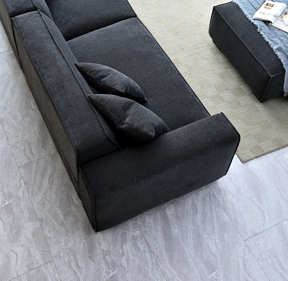 The Dakota Midnight Black Boucle 4 Seater With Chaise Premium Sofa Midnight Boucle Fabric