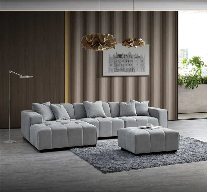 The Leonard Cloudy Grey Boucle Left Hand Corner Premium Sofa Cloudy Grey Boucle Fabric