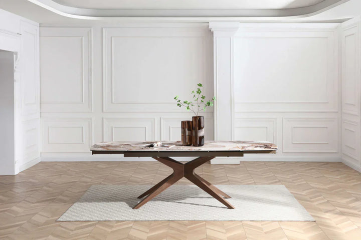 Serene 160-240cm Italian Walnut & Pandora Vendome Ceramic Marble Side Extending Dining Table