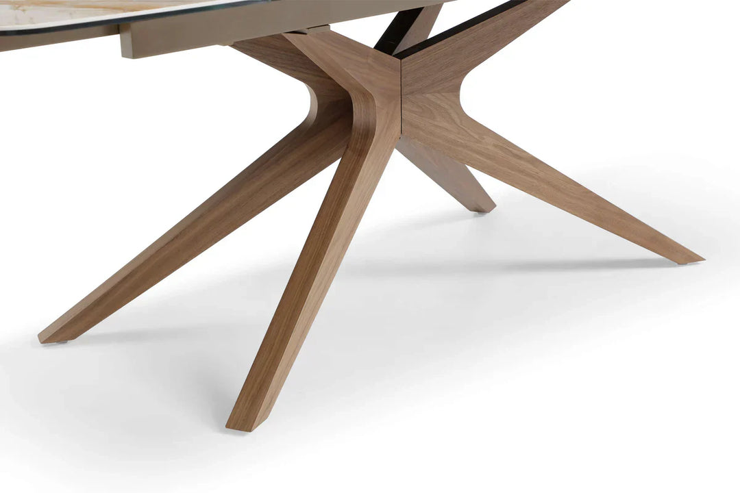 Serene 160-240cm Italian Walnut & Pandora Vendome Ceramic Marble Side Extending Dining Table With Clara Walnut Wooden Dining Chairs