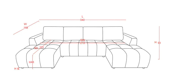 Sena Large Grey Plush Velvet Luxury U Shape Sofabed Sofa