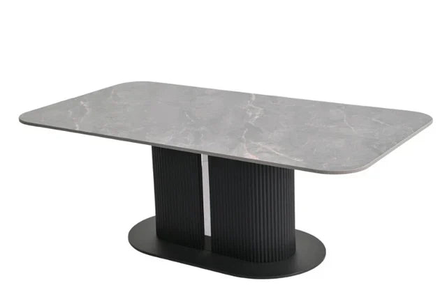 Sydney 160cm Grey Ceramic Marble Dining Table With Tuscan Grey Velvet 360 Swivel Dining Chairs