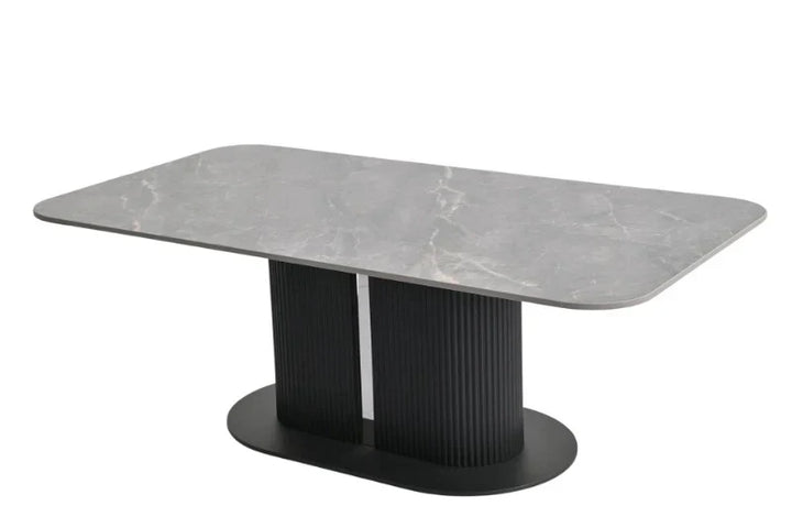 Sydney 160cm Grey Ceramic Marble Dining Table With Maryland Grey Velvet 360 Swivel Dining Chairs