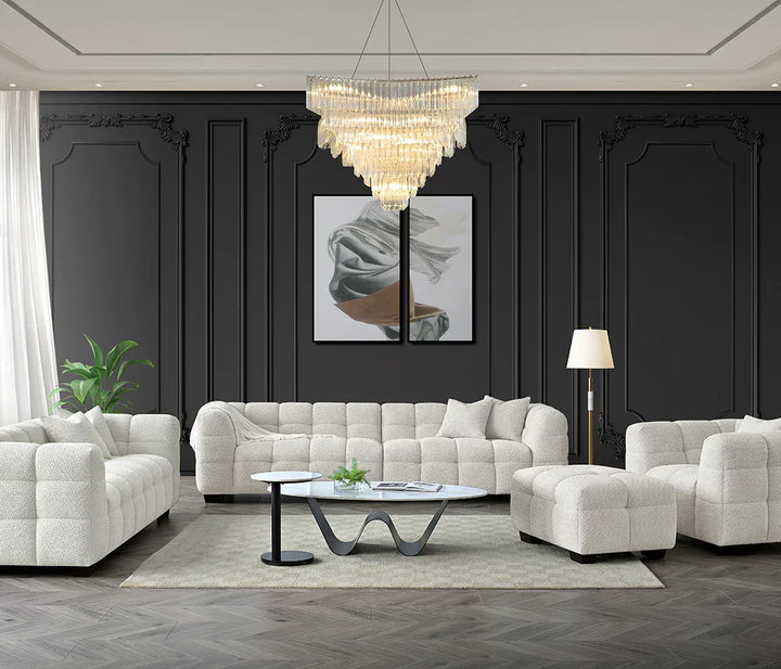 The Bubble Tribeca Ivory White Boucle 3 Seater Premium Sofa Boucle Fabric