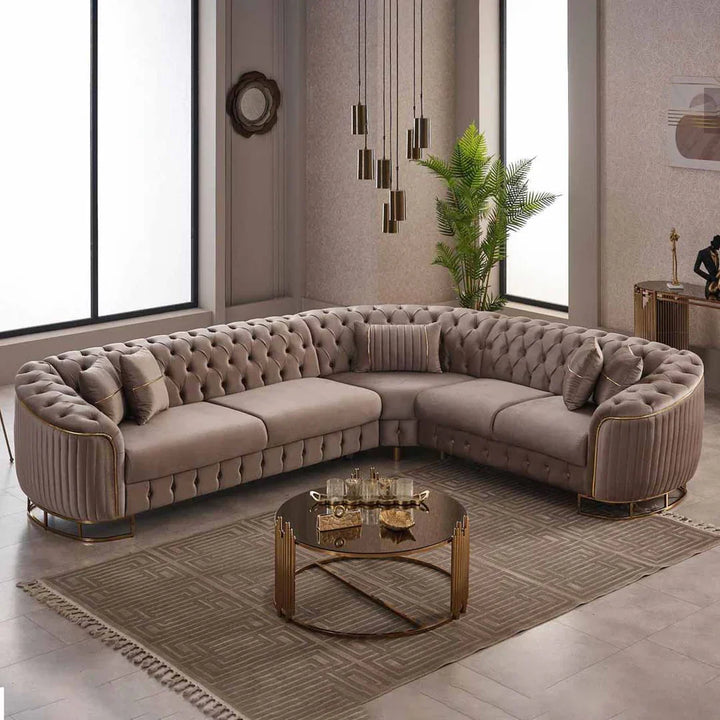 The Sienna Luxury Chesterfield Premium Beige Gold Corner Sofa