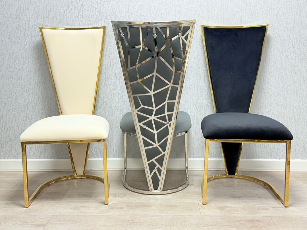 Arial Marble & Gold Dining Table With Florence High Back Dining Chairs Gold Legs