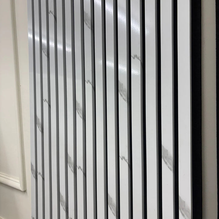 Acoustic Slatted Wall Panels White Marble Pack Of x4 240 x 60cm