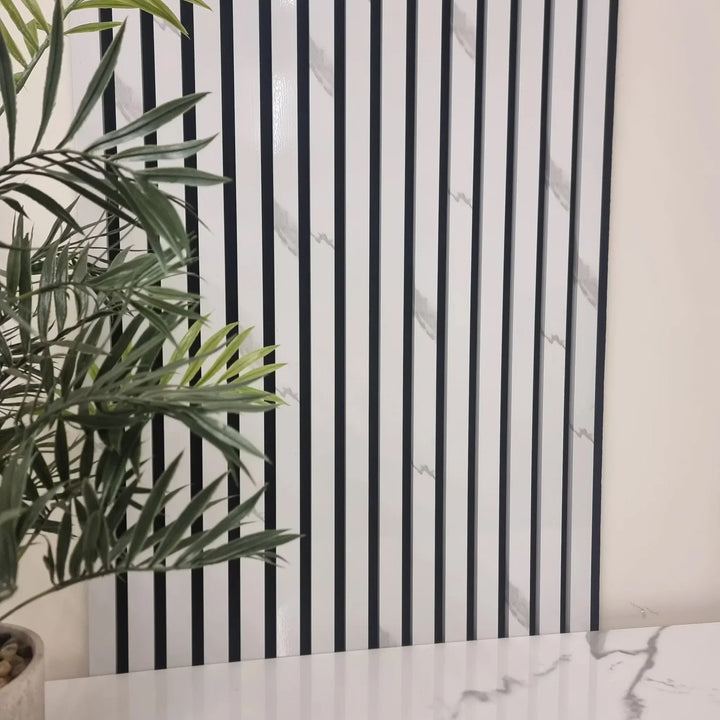 Acoustic Slatted Wall Panels White Marble Pack Of x4 240 x 60cm