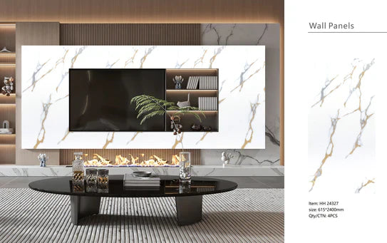 Media Wall Panels Pack Of x4 Gold White Marble Veins PVC Waterproof Wall Panels 240x60cm