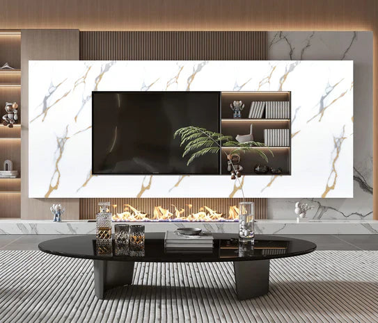 Media Wall Panels Pack Of x4 Gold White Marble Veins PVC Waterproof Wall Panels 240x60cm