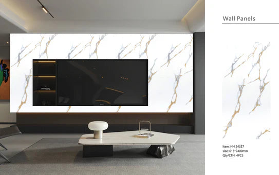 Media Wall Panels Pack Of x4 Gold White Marble Veins PVC Waterproof Wall Panels 240x60cm