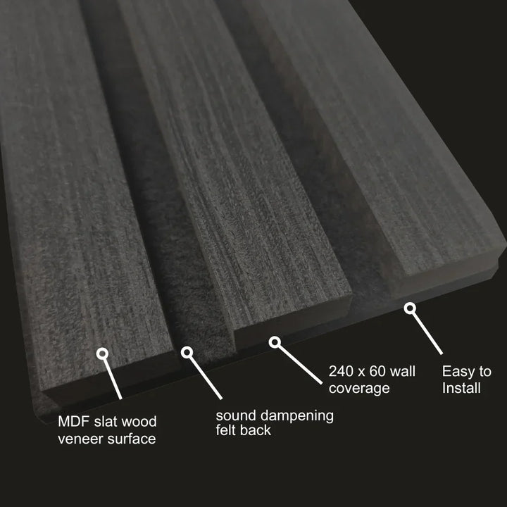 Acoustic Slatted Wall Panels Chrome Metallic Pack Of x4 240 x 60cm