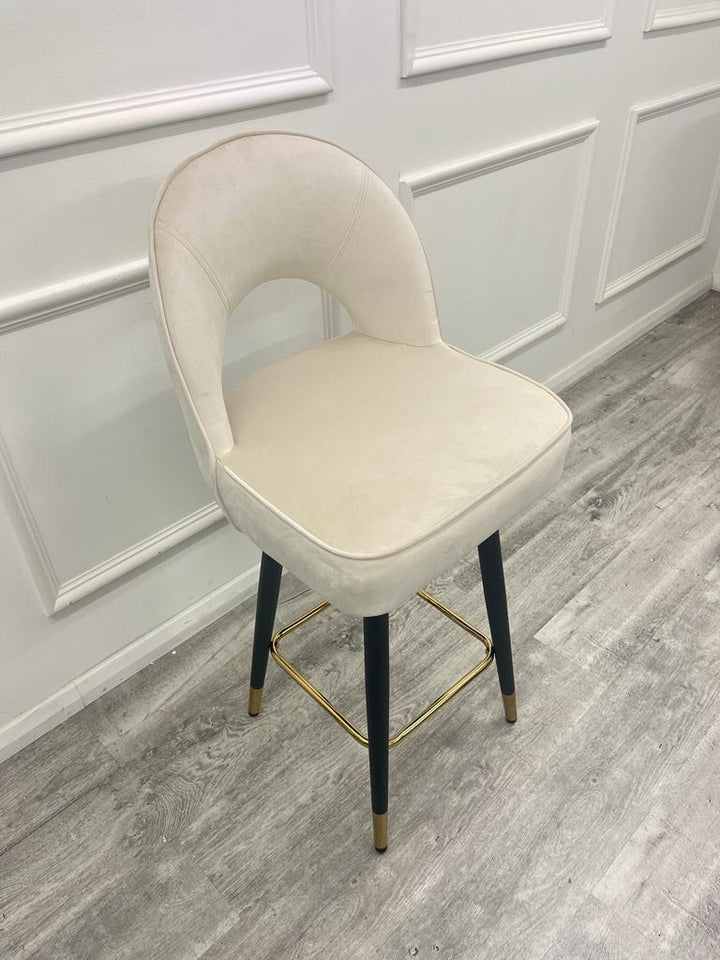 Astra Cream Plush Velvet Fabric Black / Gold Bar Stool