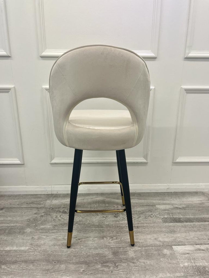 Astra Cream Plush Velvet Fabric Black / Gold Bar Stool