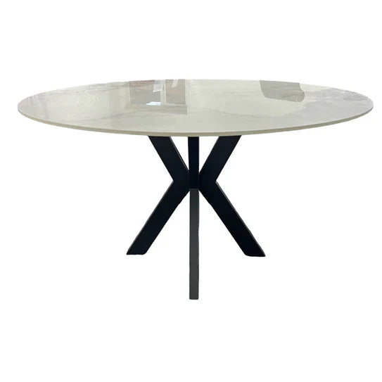 Phoenix 110cm Round White Ceramic Marble Fixed Dining Table