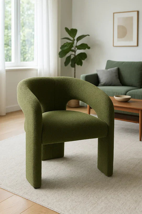 Oscar Dark Green Fabric Boucle Dining Chair