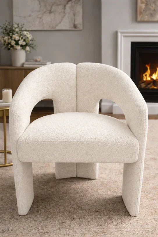 Oscar White Fabric Boucle Dining Chair