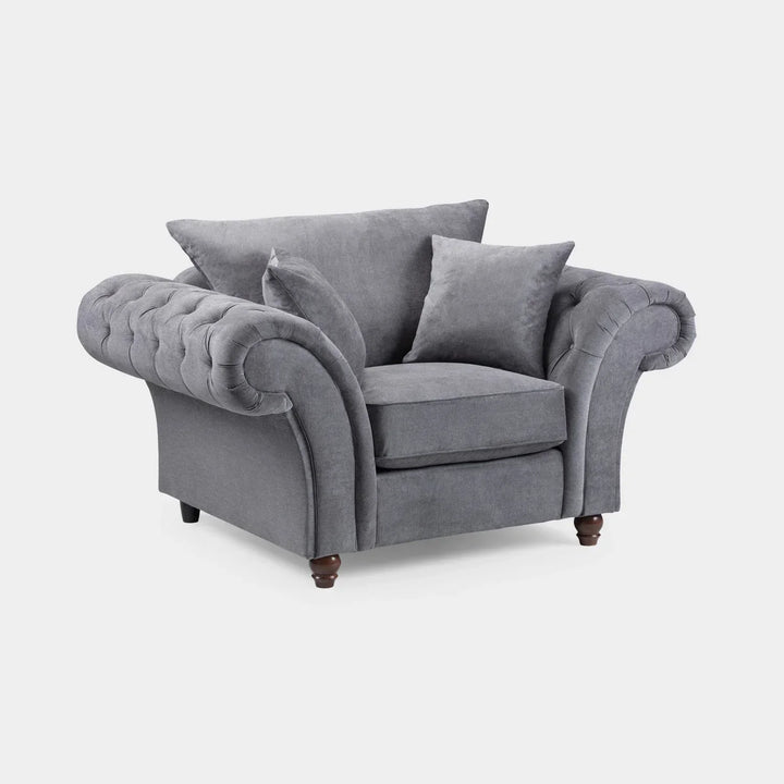 Chesterfield Grey Velvet Fullback 1 Seater Armchair