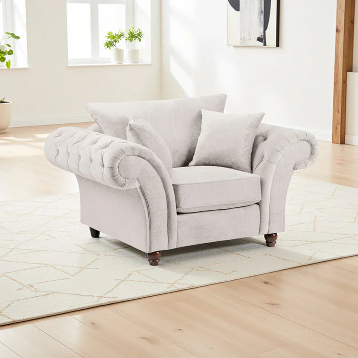 Chesterfield Stone Velvet Fullback 1 Seater Armchair