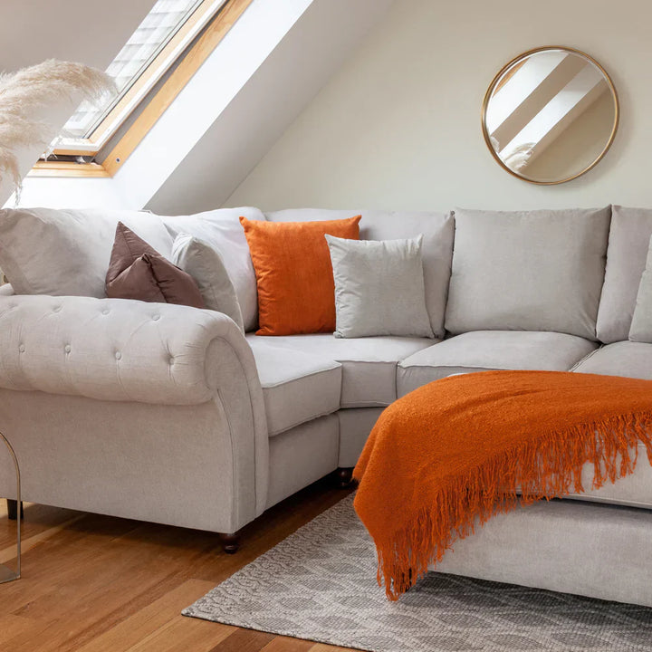 Chesterfield Stone Fullback Right Hand Facing Corner Sofa Stone Velvet