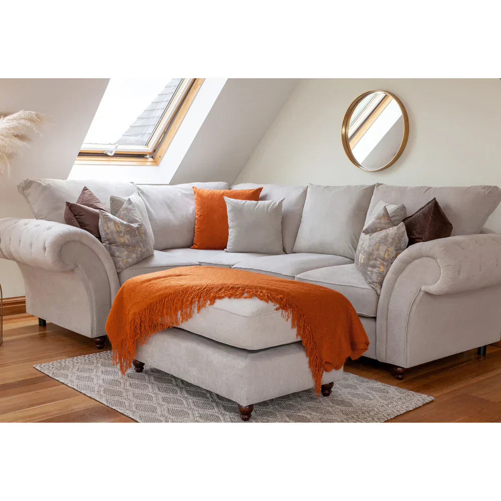 Chesterfield Stone Fullback Right Hand Facing Corner Sofa Stone Velvet